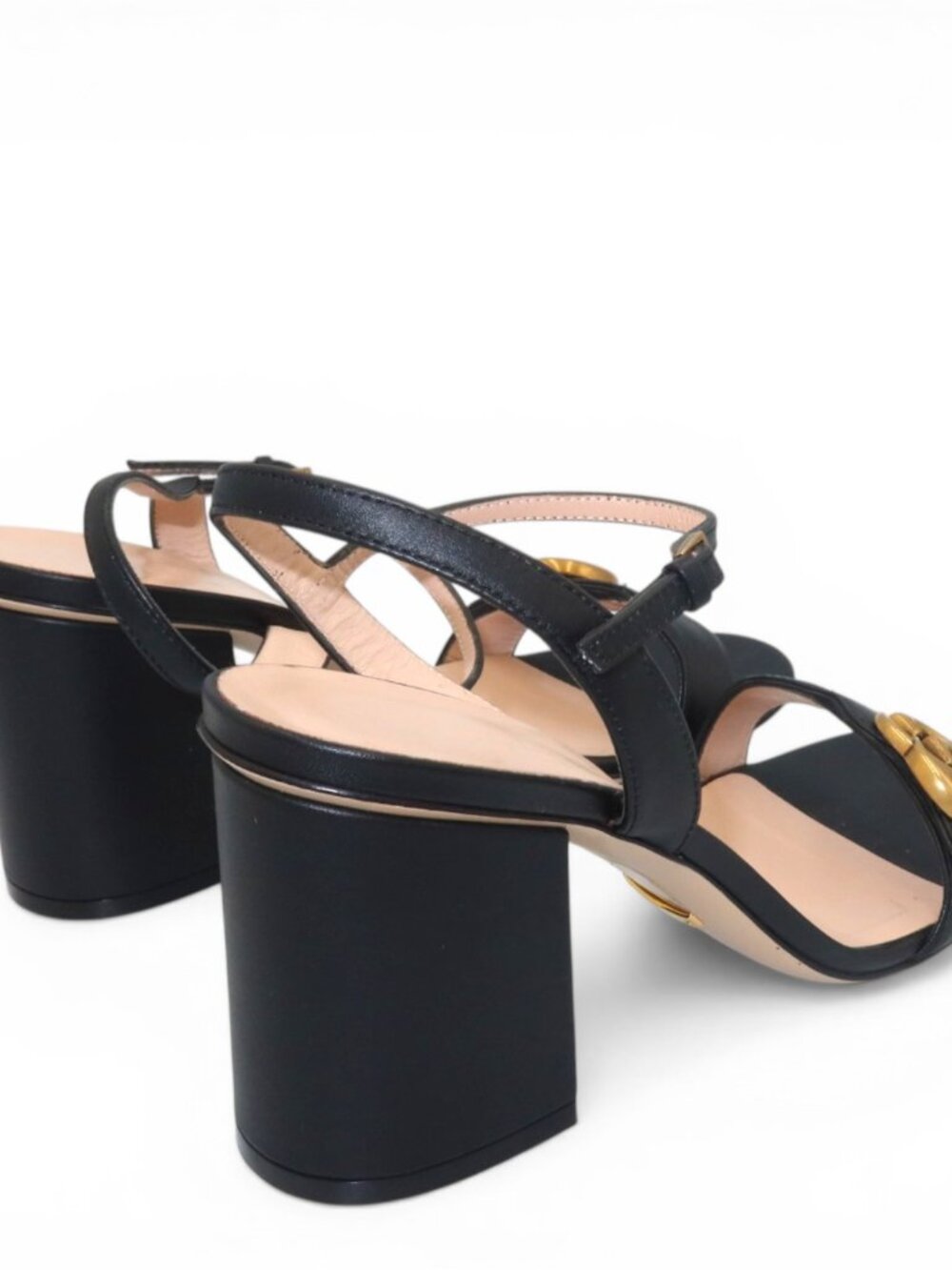 Gucci GG Marmont Ankle Strap Sandals Black Leather Block Heel Size 38 Authentic - Picture 7 of 11